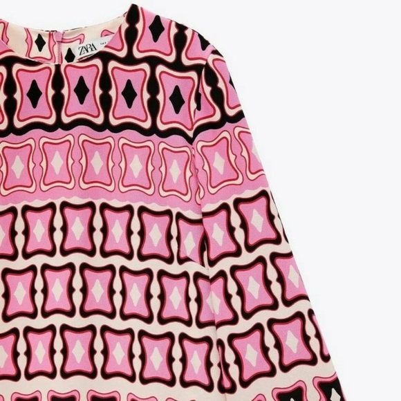 NWT. Zara Pink Geometric Printed Midi Dress. Size XS. - Picture 8 of 10